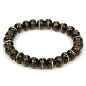 Inlaid Yak Bone Stretch Bracelet 10mm Black