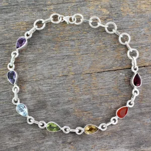 Inner Glow Sterling Silver Bracelet Multi Gemstone Chakra Jewelry