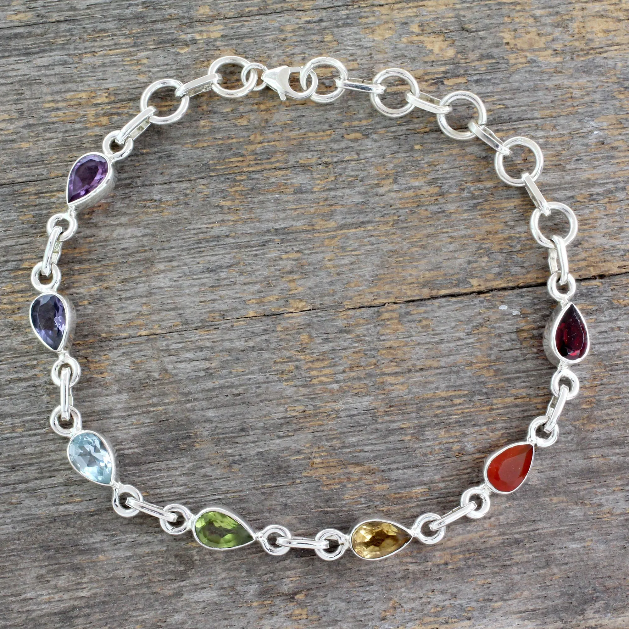 Inner Glow Sterling Silver Bracelet Multi Gemstone Chakra Jewelry