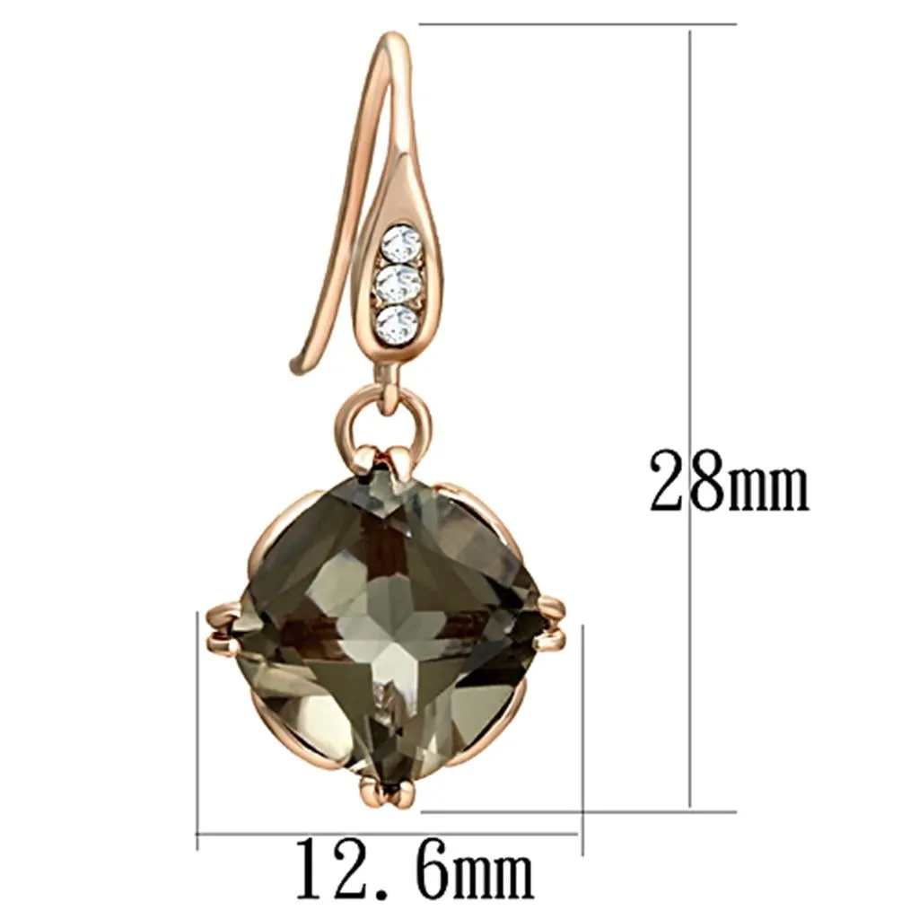 IP Rose Gold(Ion Plating) Stainless Steel Earrings with Semi-Precious Smoky Quarter in Light Smoked for Women Light Smoked Stone Color Style TK1509