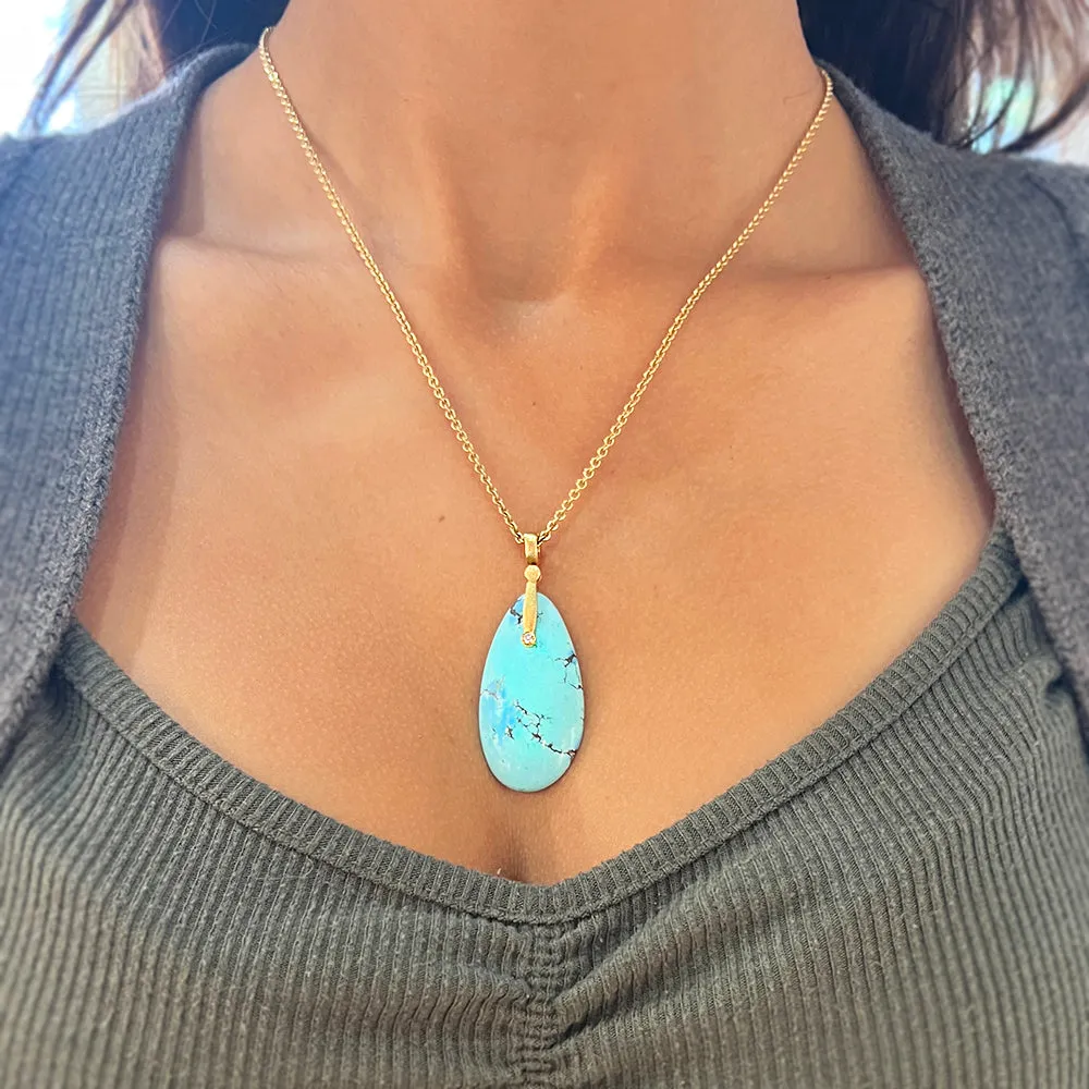 Kazakshtan Turquoise & Yellow Gold Pendant - "Sticks & Stones"