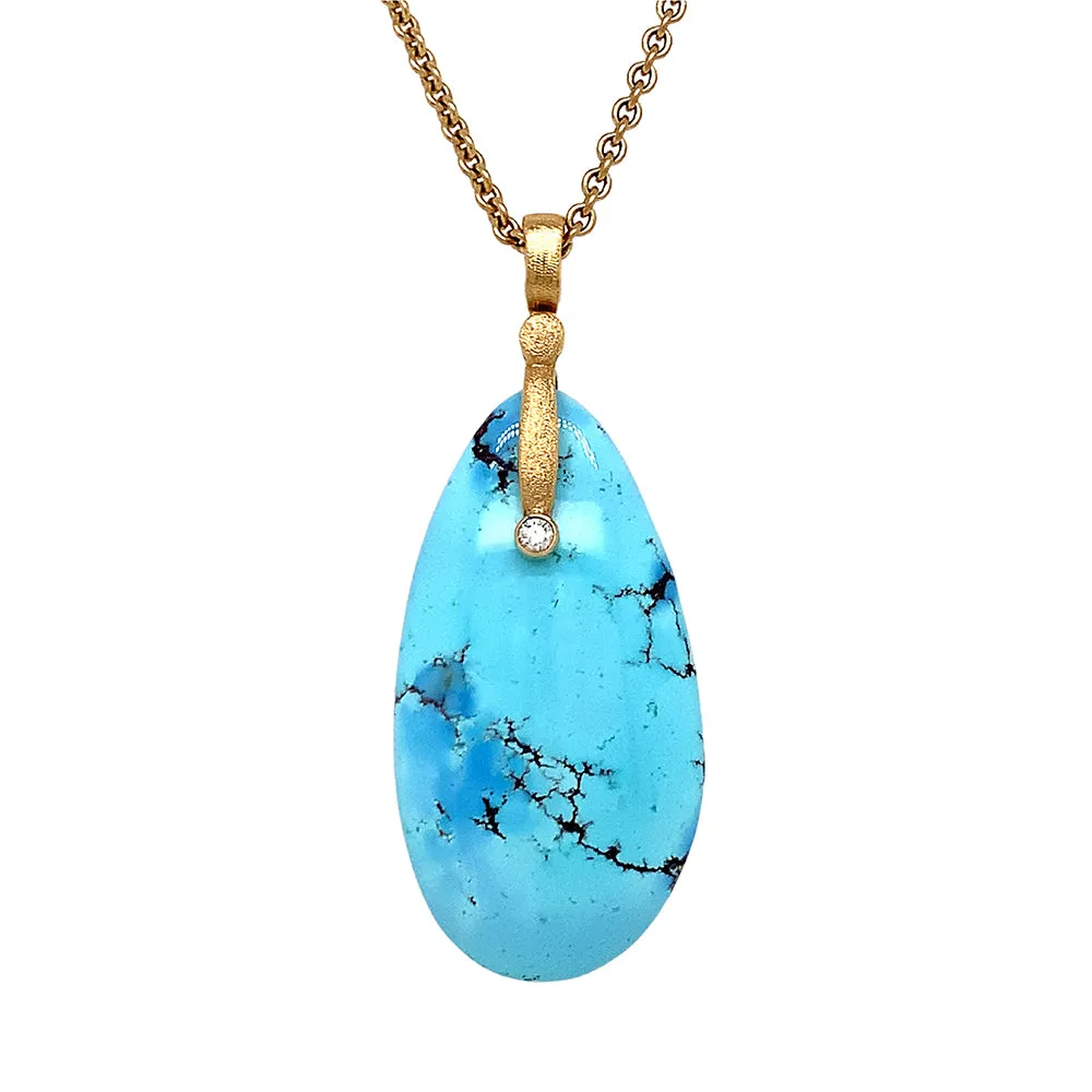 Kazakshtan Turquoise & Yellow Gold Pendant - "Sticks & Stones"