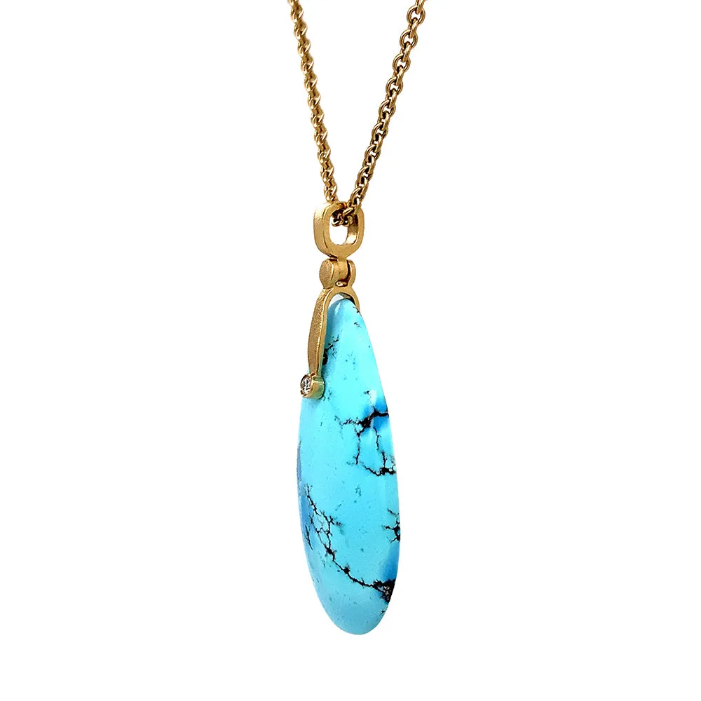 Kazakshtan Turquoise & Yellow Gold Pendant - "Sticks & Stones"