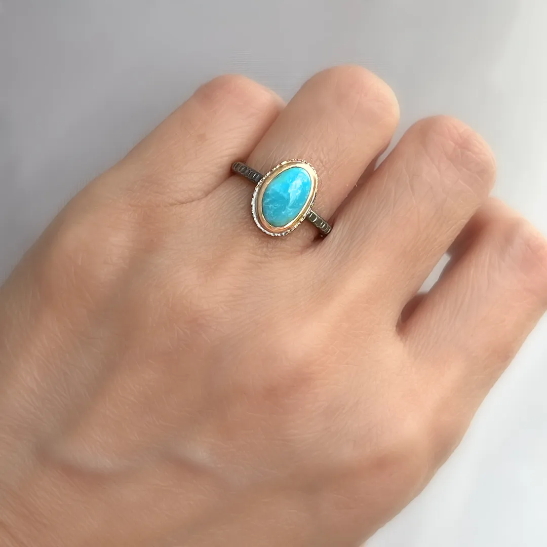 Kingman Turquoise Ring in 14k Gold and Silver - HANA Ring