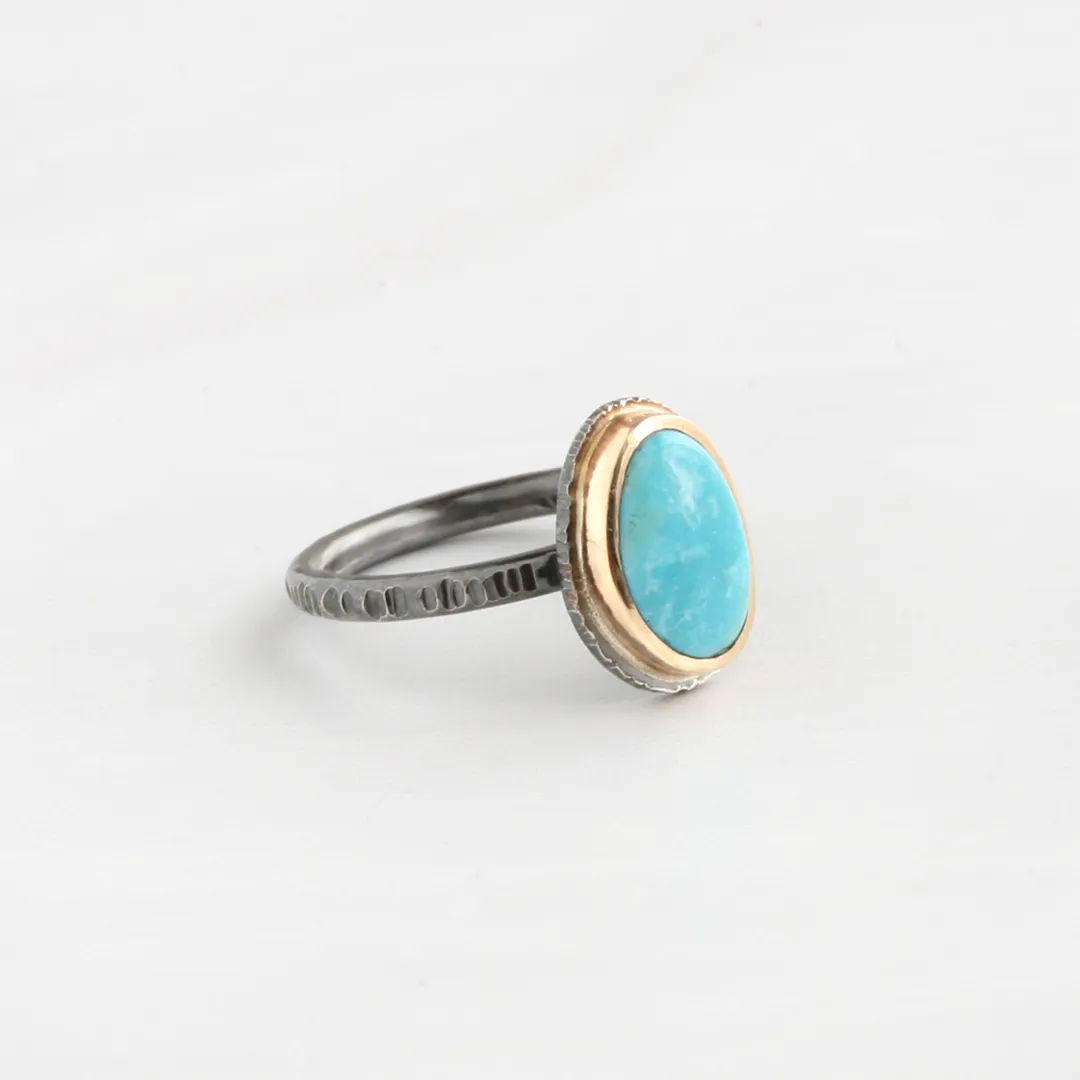 Kingman Turquoise Ring in 14k Gold and Silver - HANA Ring