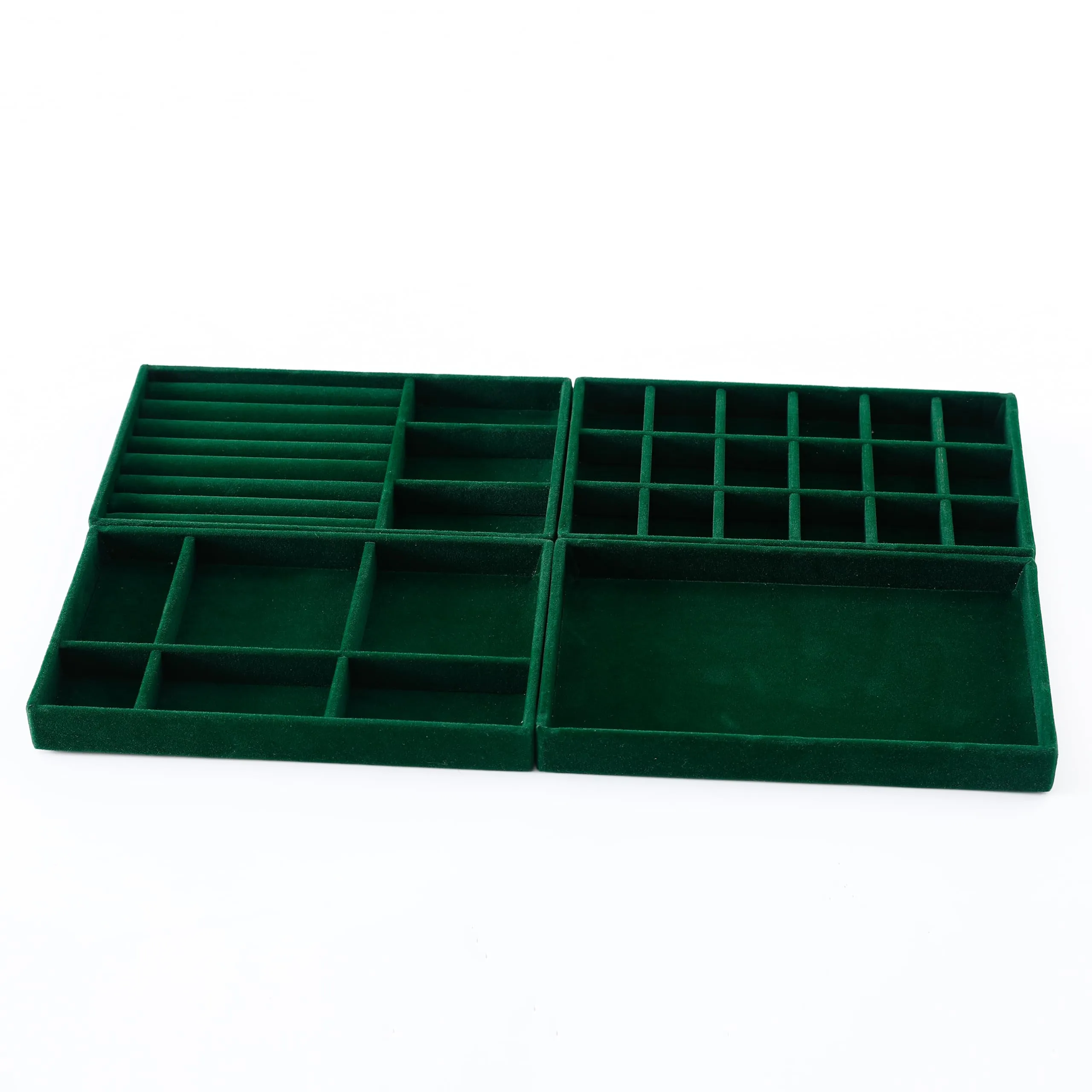 Kuber Industries 12 Pieces Velvet Jewelry Trays Organizer | Jewelry Storage Box | Jewelry Organizer | Showcase Holder Dresser Organizer for Earring Necklace Ring | Pack of 3 | YBL4-05 | Dark Green