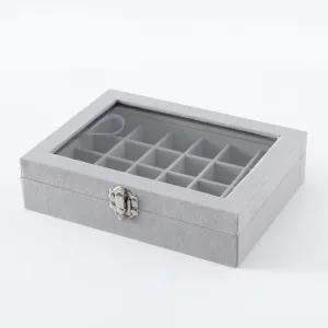 Kuber Industries 24 Grids Velvet Jewelry Box Organizer | Jewelry Storage Box | Jewelry Organizer | Showcase Holder Dresser Organizer for Earring Necklace Bracelet Ring | Pack of 3 | YBLG03 | Grey