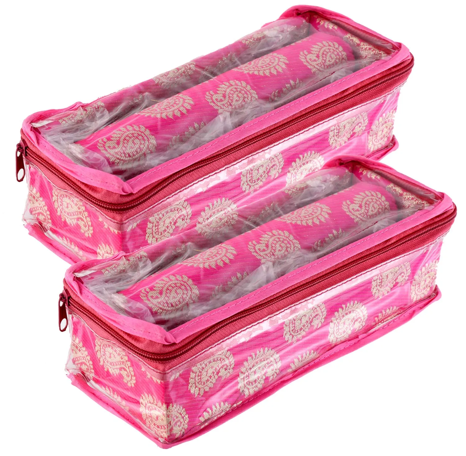 Kuber Industries Carry Design Brocade Hardboard 2 Pieces One Rod Bangle Box (Pink) -CTKTC38788