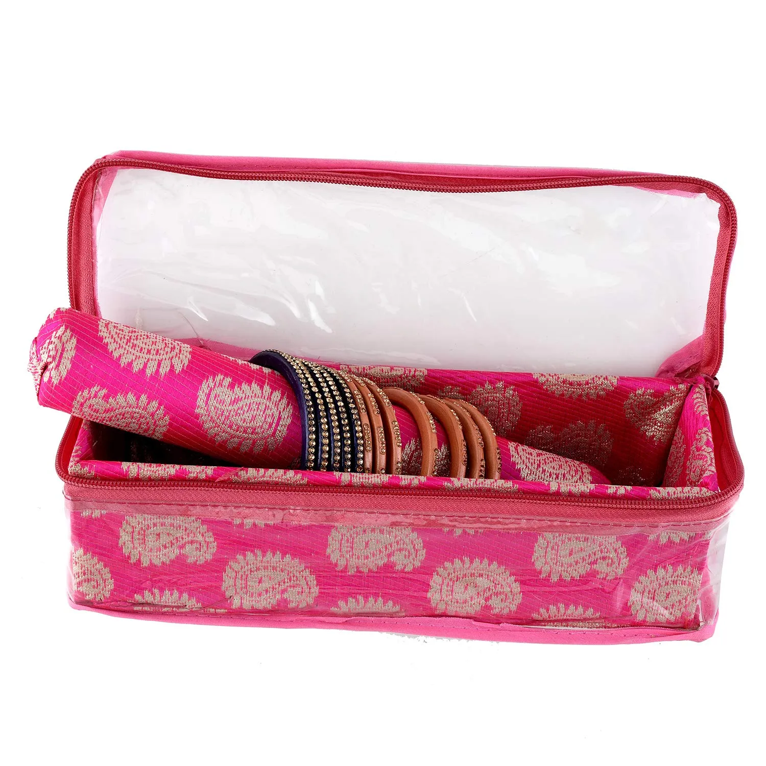 Kuber Industries Carry Design Brocade Hardboard 2 Pieces One Rod Bangle Box (Pink) -CTKTC38788