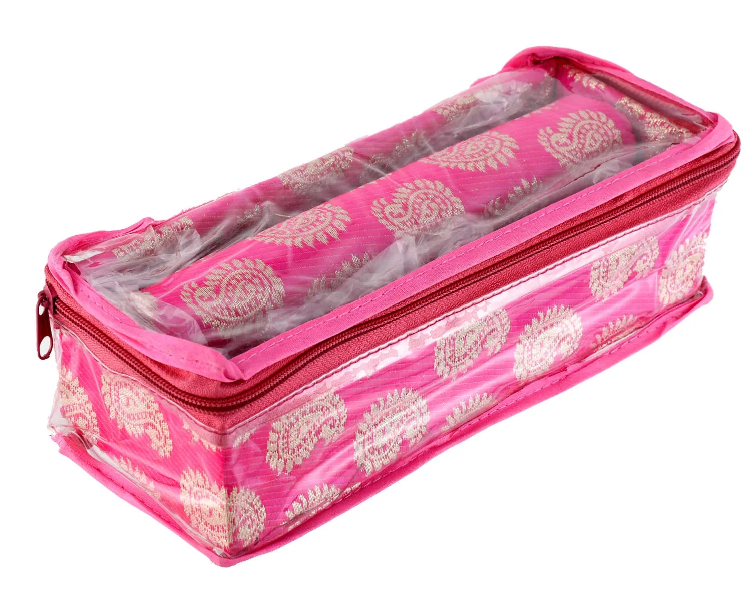 Kuber Industries Carry Design Brocade Hardboard 2 Pieces One Rod Bangle Box (Pink) -CTKTC38788