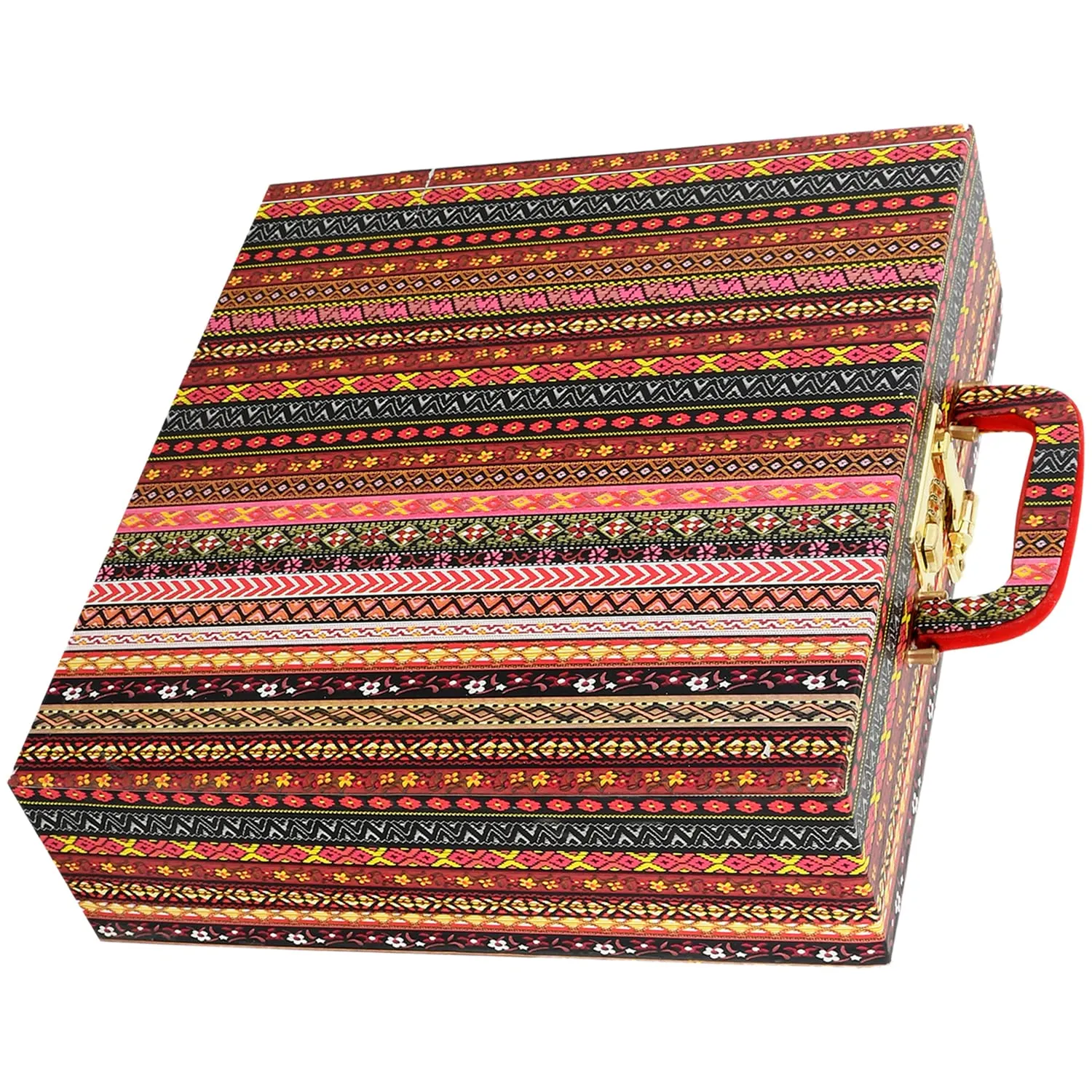 Kuber Industries Tribal seamless Pattern Wooden 4 Rod Bangle Box/Organizer For Bangle, Watches, Bracelets, Jewllery With Mirror & Number Lock System- Pack of 2 (MultiColour)-47KM0616