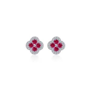 Lafonn Simulated Diamond & Ruby Halo Stud Earrings E0610CRP00