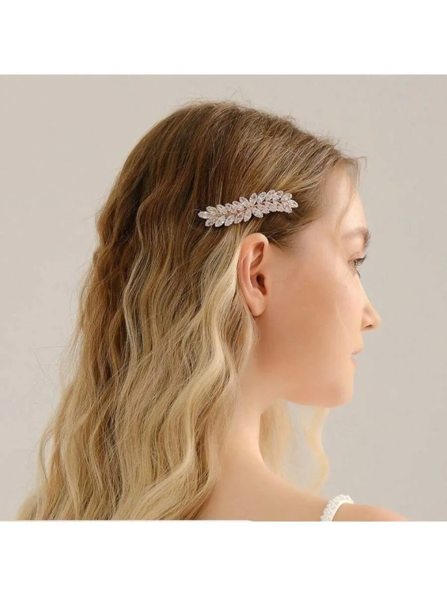 Leaf Hair Clip Gold-tone Rhinestones Hair Clip for Women Barrette Styling Hair