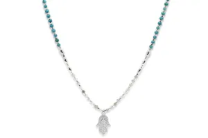 Lieu Turquoise Healing Hand Silver Necklace