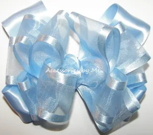 Light Blue Organza Satin Trim Hair Bow