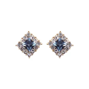 Light Blue Square Swarovski Invisible Clip On Earrings