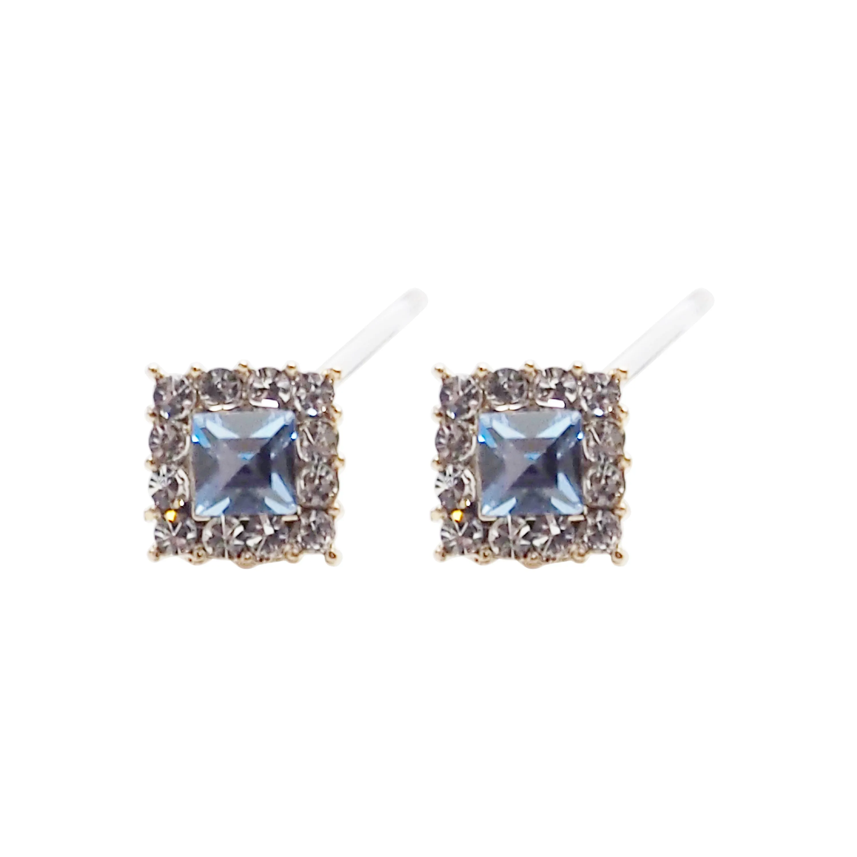 Light Blue Square Swarovski Invisible Clip On Earrings