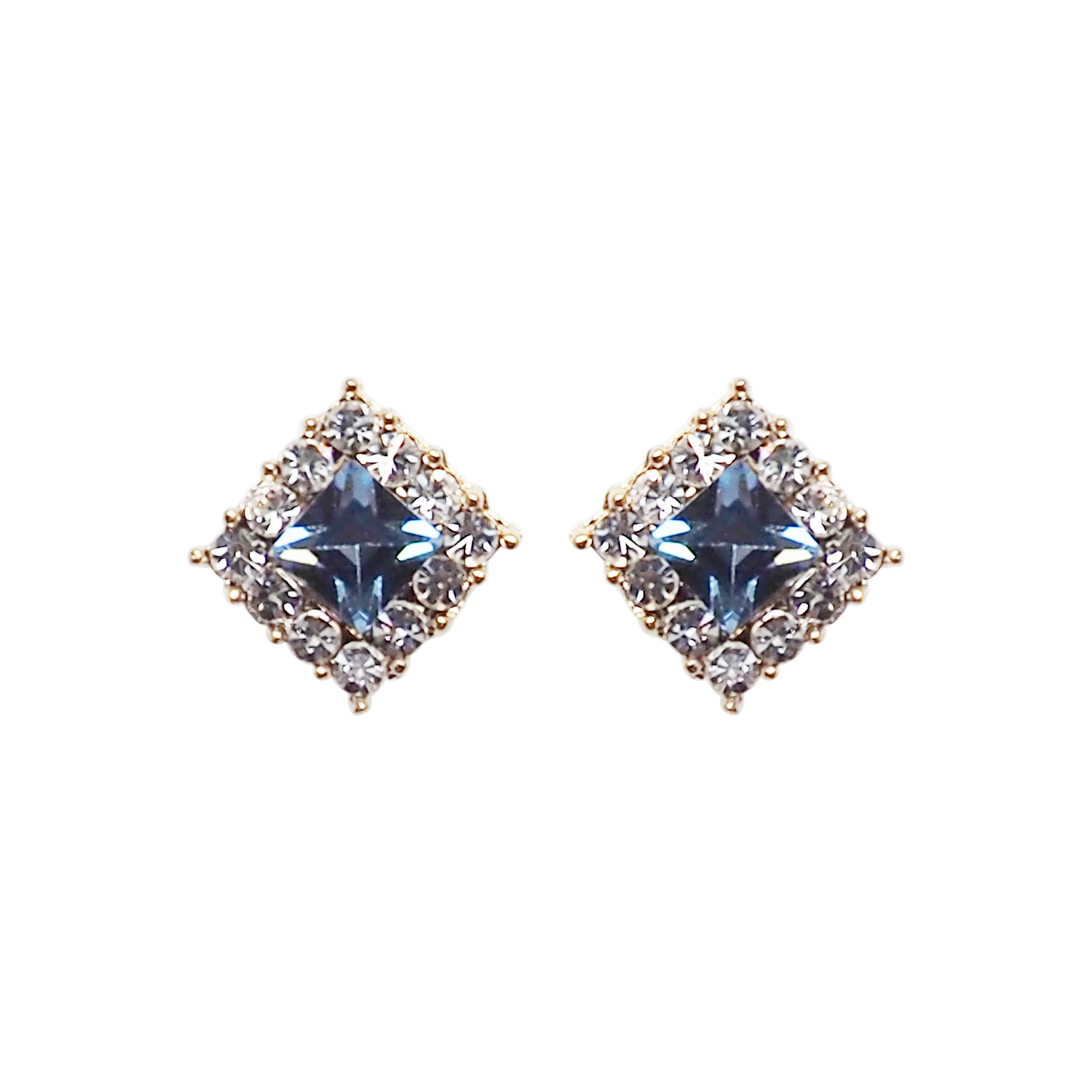 Light Blue Square Swarovski Invisible Clip On Earrings