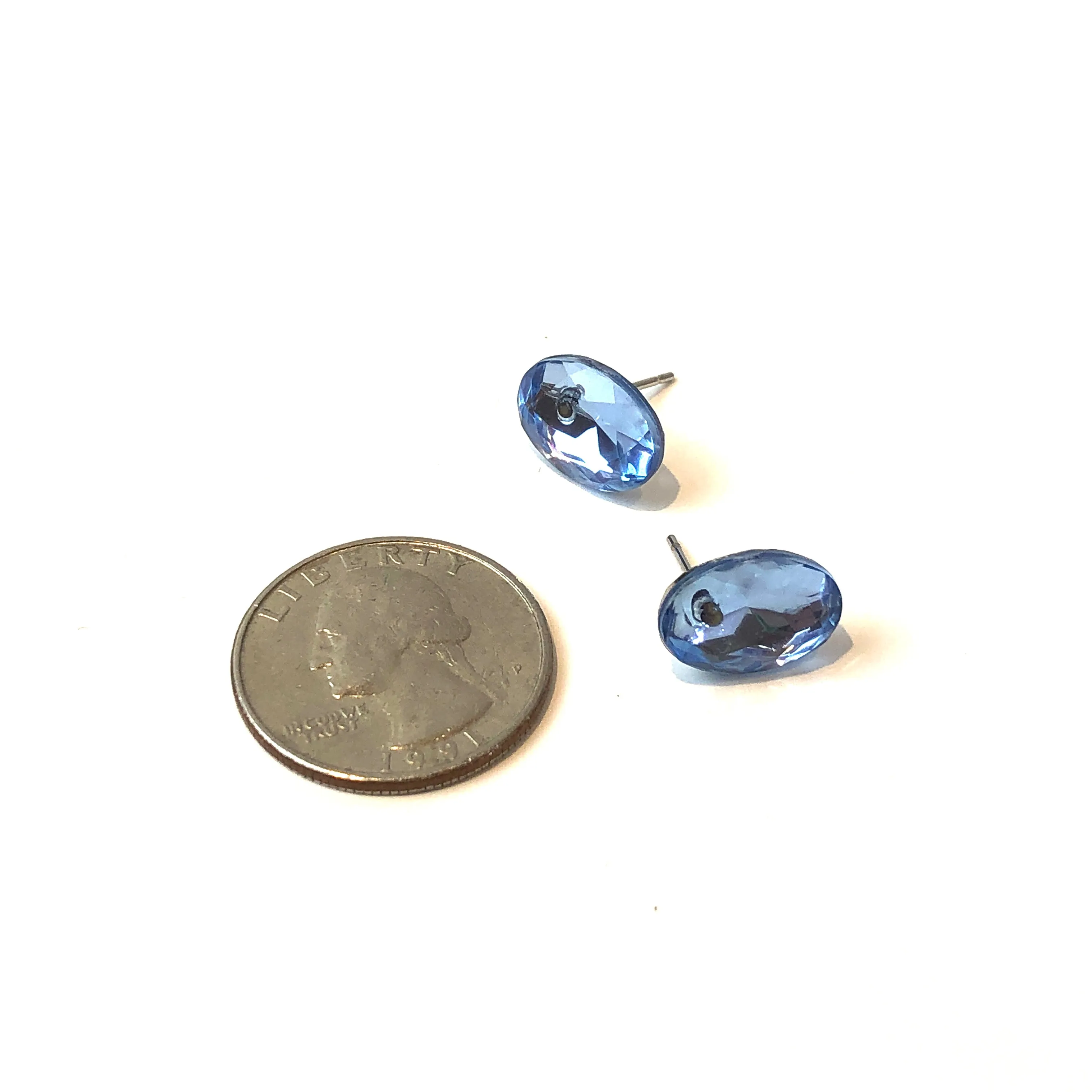 Light Sapphire Blue Small Oval Shine-On Stud Earrings