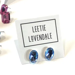 Light Sapphire Blue Small Oval Shine-On Stud Earrings