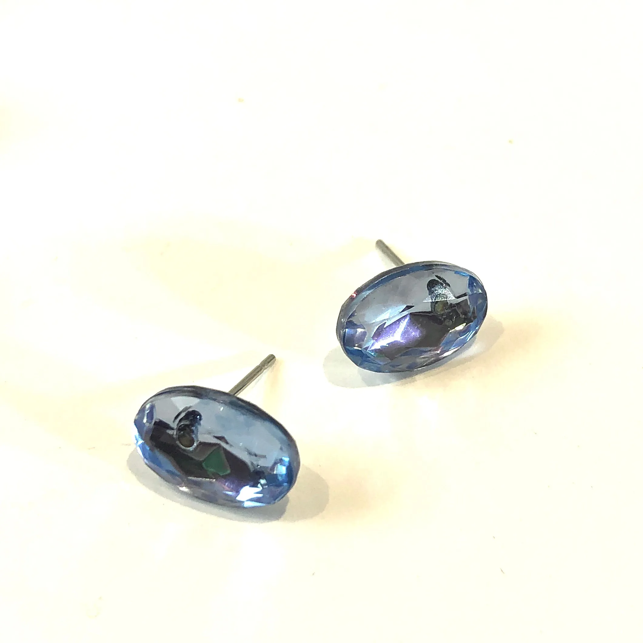 Light Sapphire Blue Small Oval Shine-On Stud Earrings