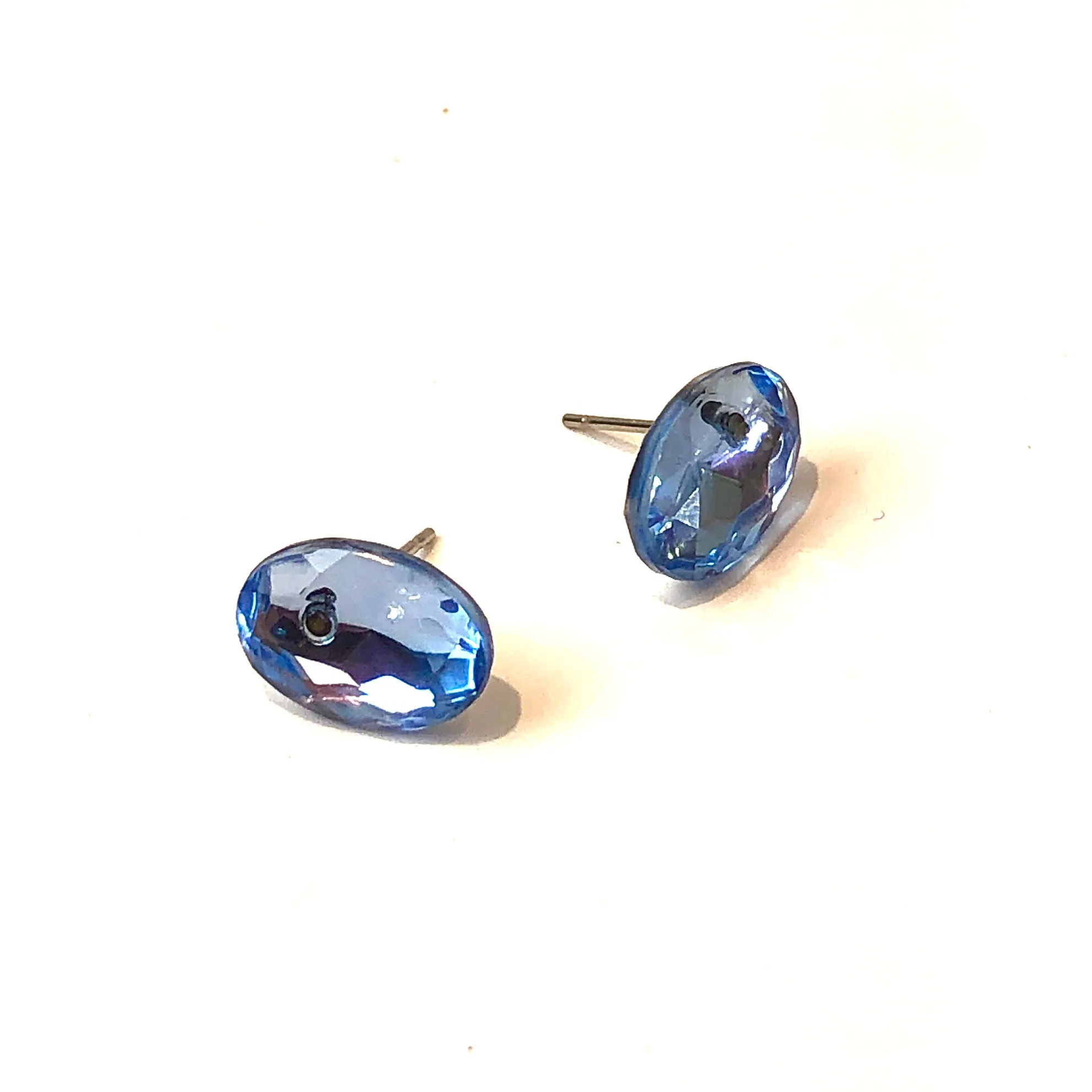 Light Sapphire Blue Small Oval Shine-On Stud Earrings