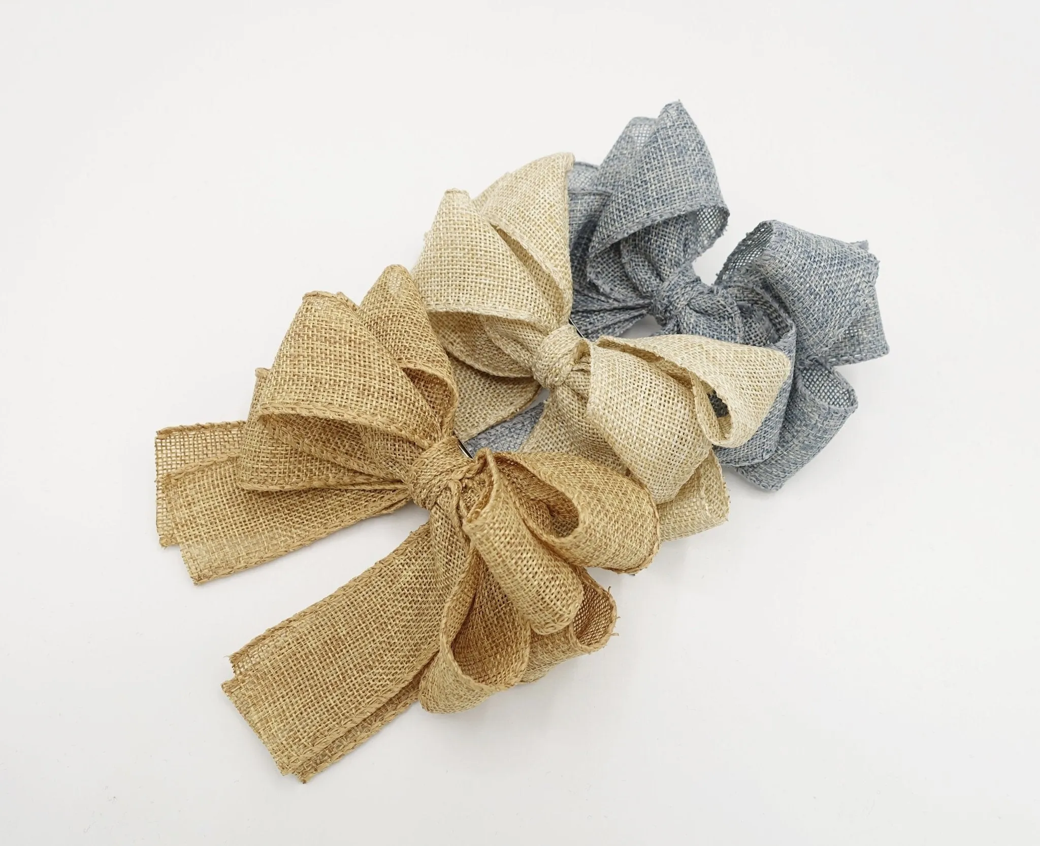 linen hair bow Spring Summer twin hair bow accessory for women