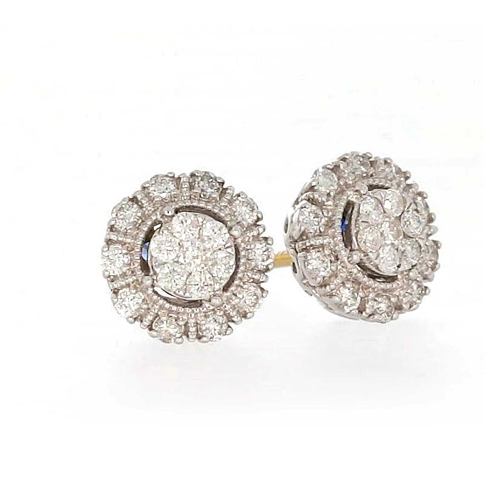 London 9ct Two Tone Gold Round Brilliant Cut 1/2 CARAT tw of Diamonds Stud Earrings