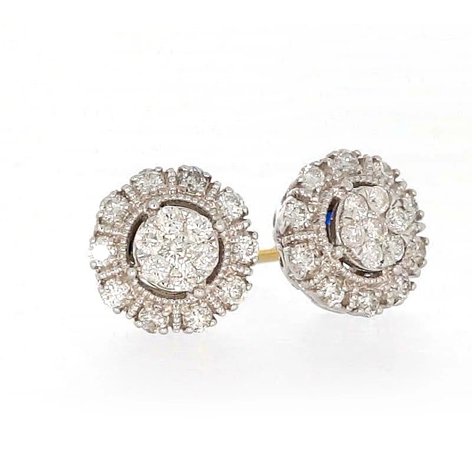 London 9ct Two Tone Gold Round Brilliant Cut 1/2 CARAT tw of Diamonds Stud Earrings