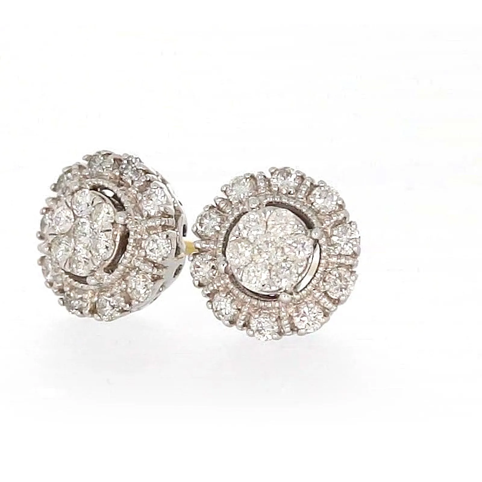 London 9ct Two Tone Gold Round Brilliant Cut 1/2 CARAT tw of Diamonds Stud Earrings