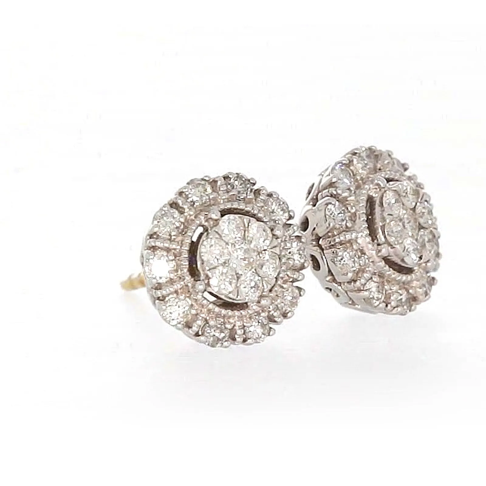 London 9ct Two Tone Gold Round Brilliant Cut 1/2 CARAT tw of Diamonds Stud Earrings