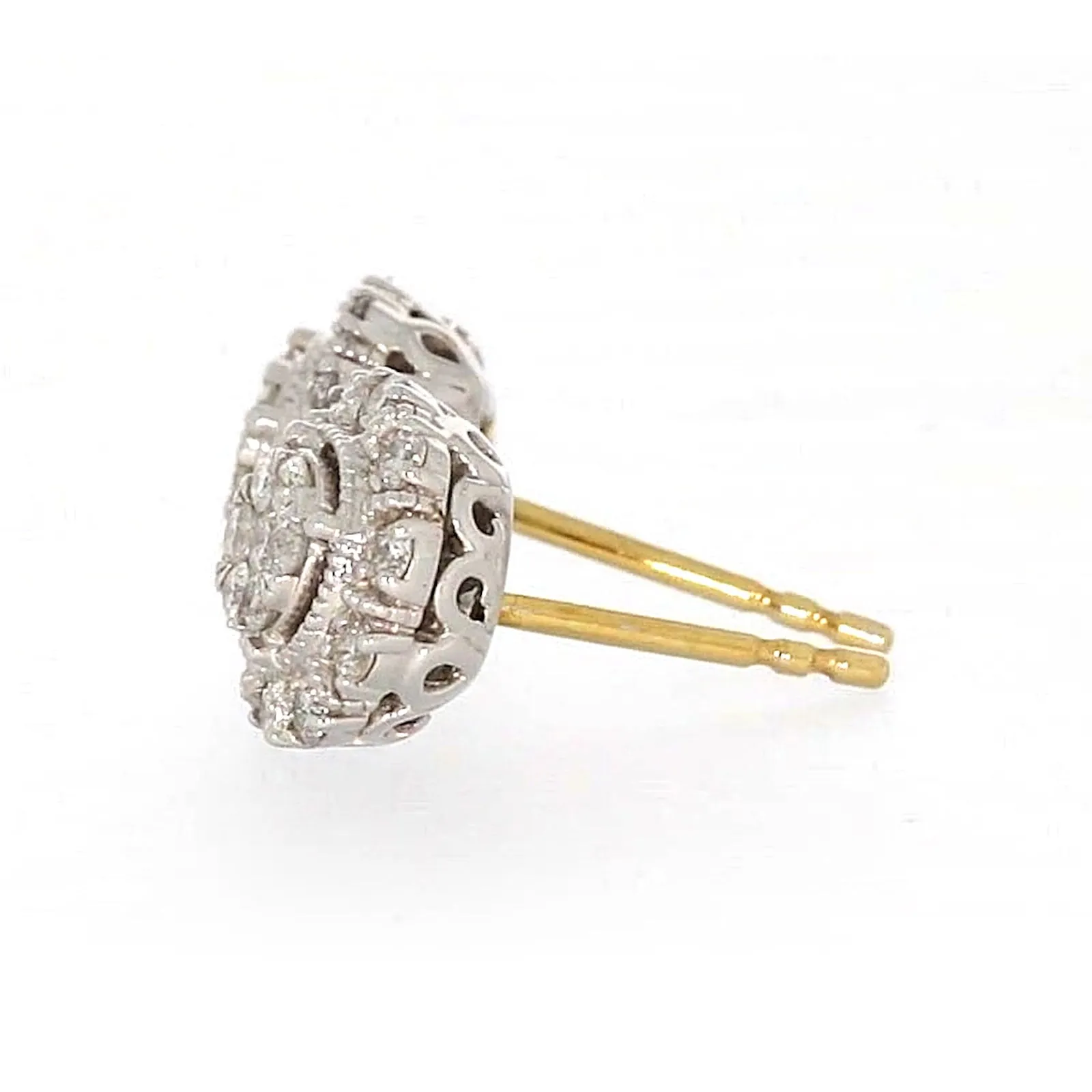 London 9ct Two Tone Gold Round Brilliant Cut 1/2 CARAT tw of Diamonds Stud Earrings