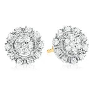 London 9ct Two Tone Gold Round Brilliant Cut 1/2 CARAT tw of Diamonds Stud Earrings