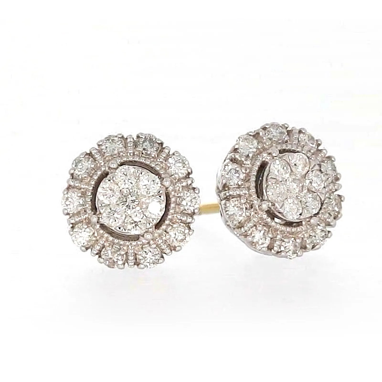 London 9ct Two Tone Gold Round Brilliant Cut 1/2 CARAT tw of Diamonds Stud Earrings