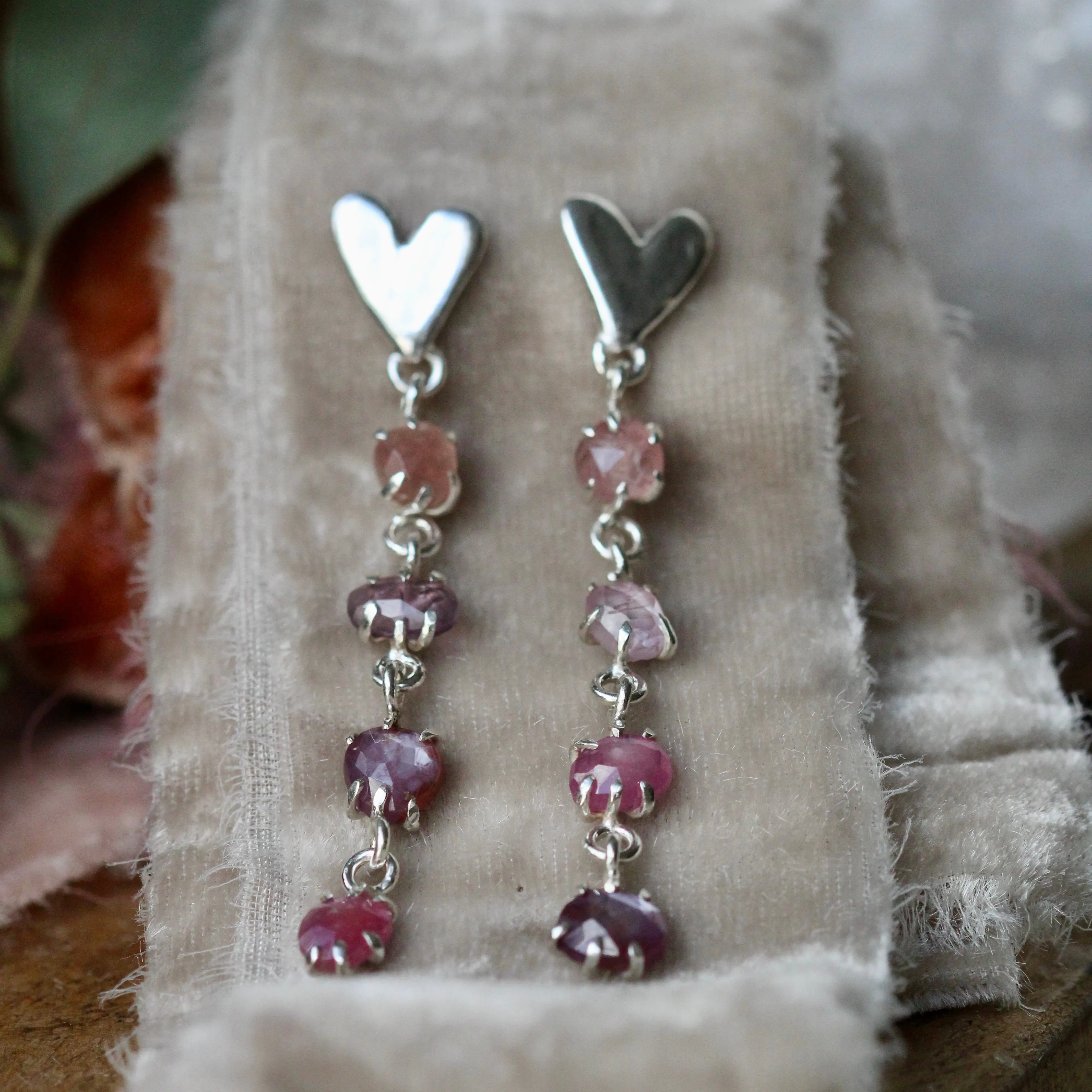 LOVE NOTES Sapphire Spinel and Ruby Sculpted Heart sterling silver Post Earrings