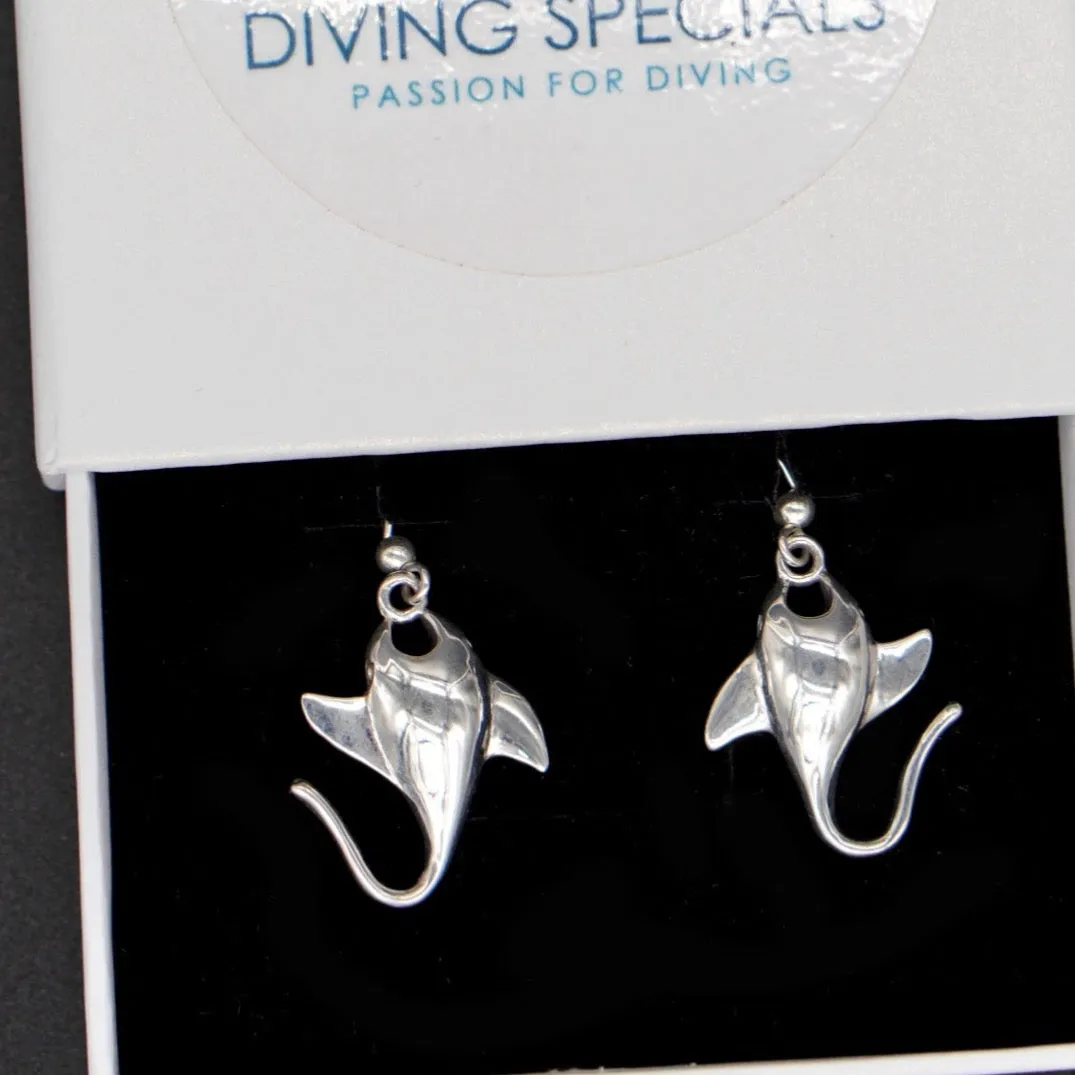 Manta Ray Silver Earrings - 925 Real (Small)