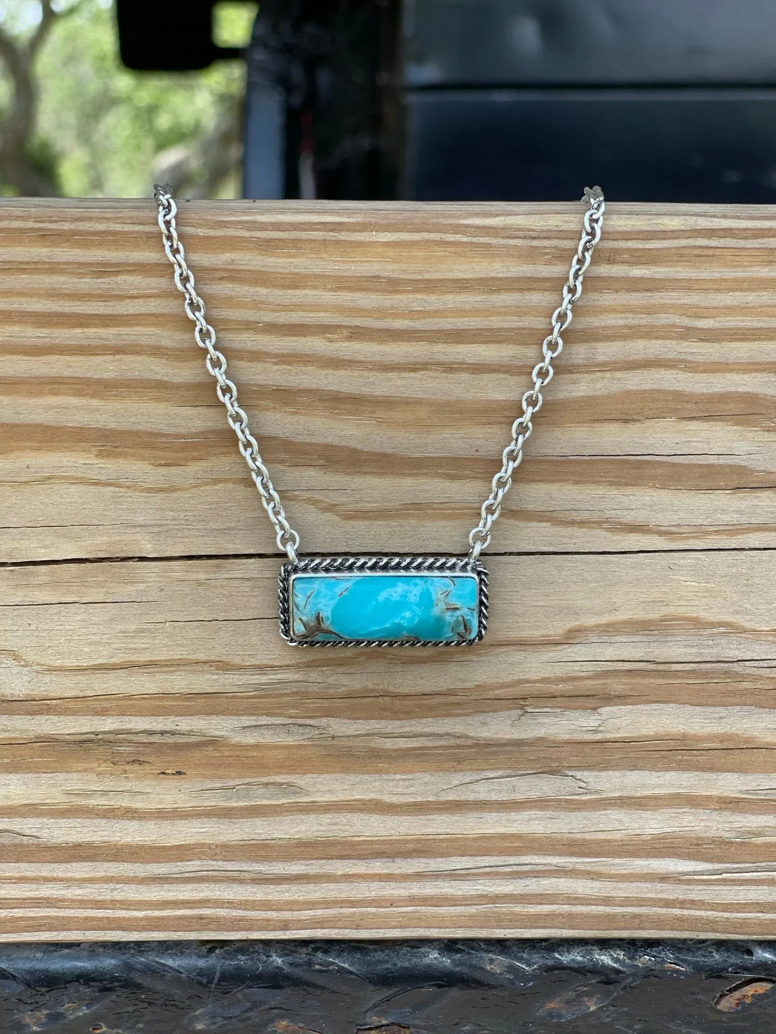 Marbled Turquoise Bar Necklace