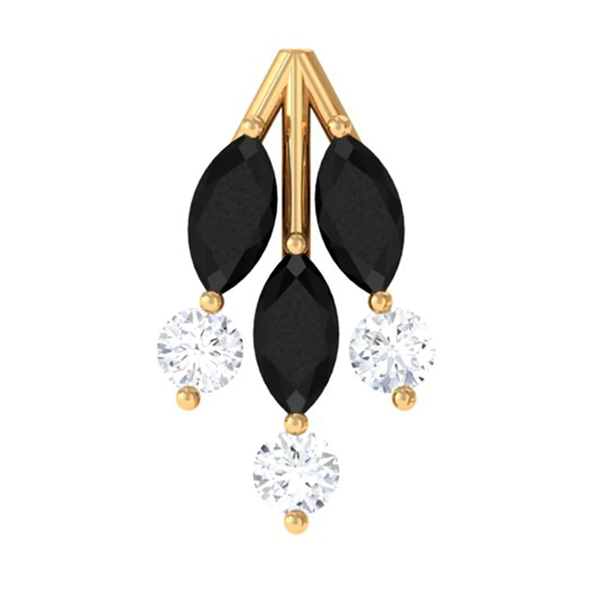 Marquise Black Onyx Leaf Cartilage Earring with Moissanite