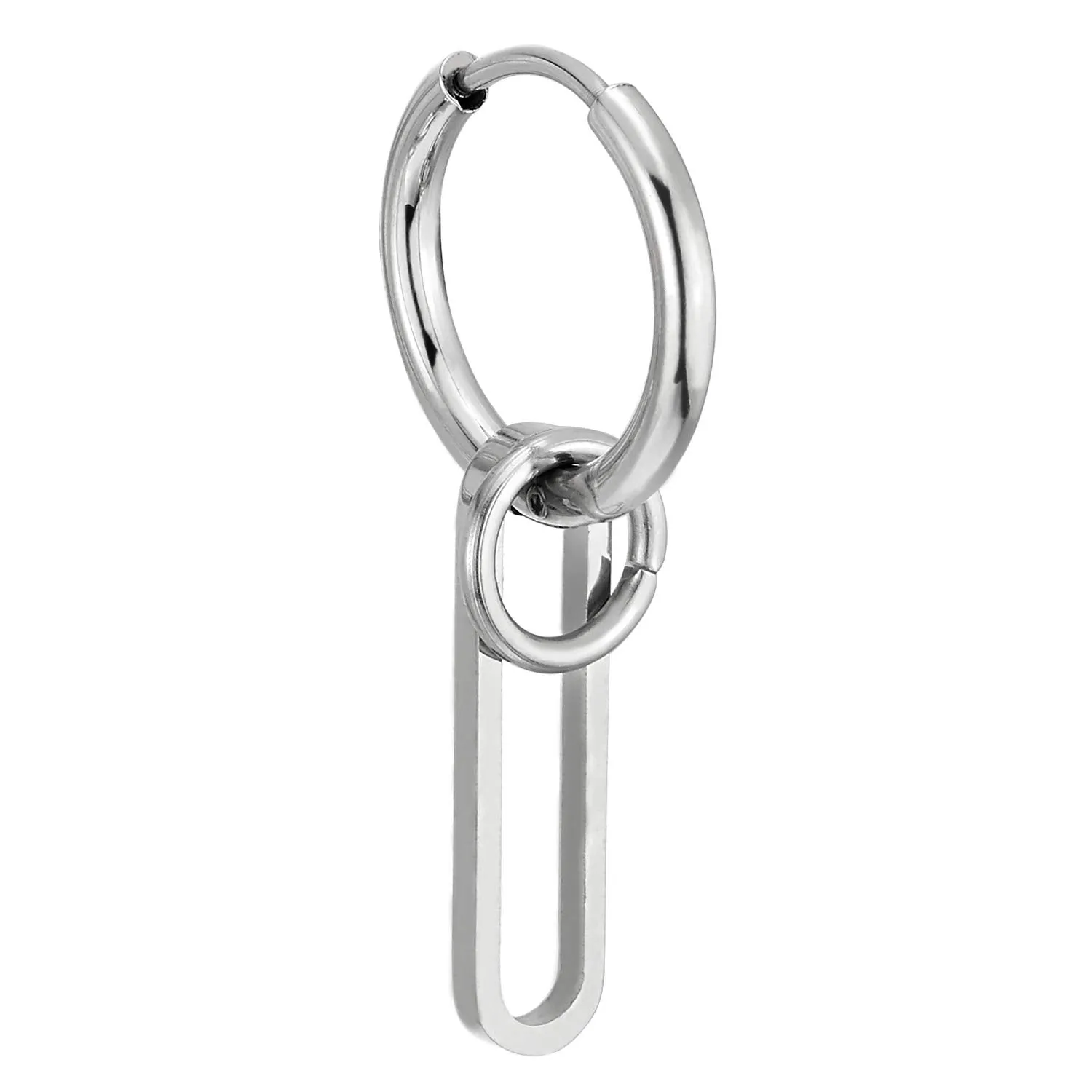 Mens Womens Stainless Steel Huggie Hinged Hoop Earrings with Drop Dangle Circle Oval Charm, 2 pcs