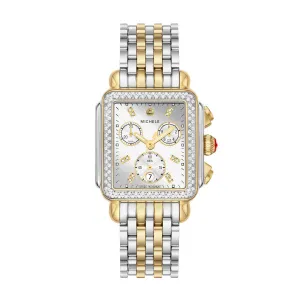 Michele Deco High Shine Silver Dial Watch with Diamond Embezzled Silver Case and Two Tone Chronograph