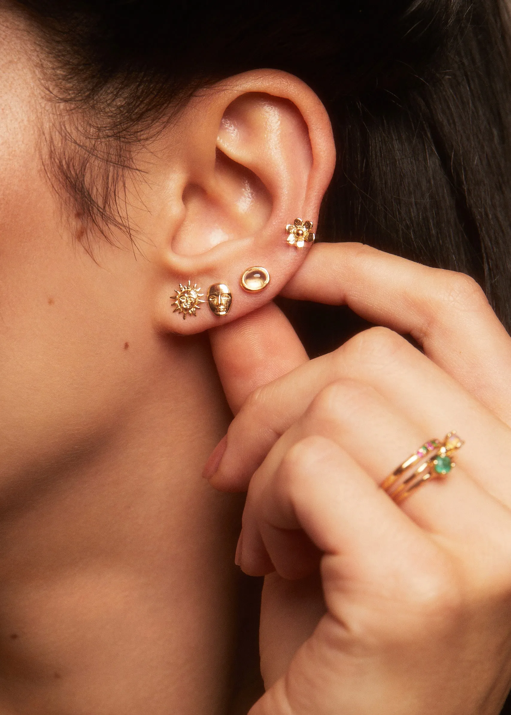 Mini Daisy Studs in 14k - Ruby