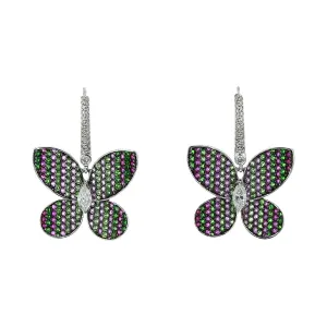 Multi-Gemstone Butterfly 18K White Gold Drop Earrings