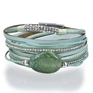 Multiple Strand Bracelet Quartz Gemstone Green With Magnetic Clasp