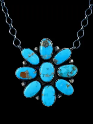 Navajo Blue Gem Turquoise Cluster Link Chain Necklace