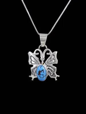 Navajo Sterling Silver Golden Hill Turquoise Butterfly Pendant