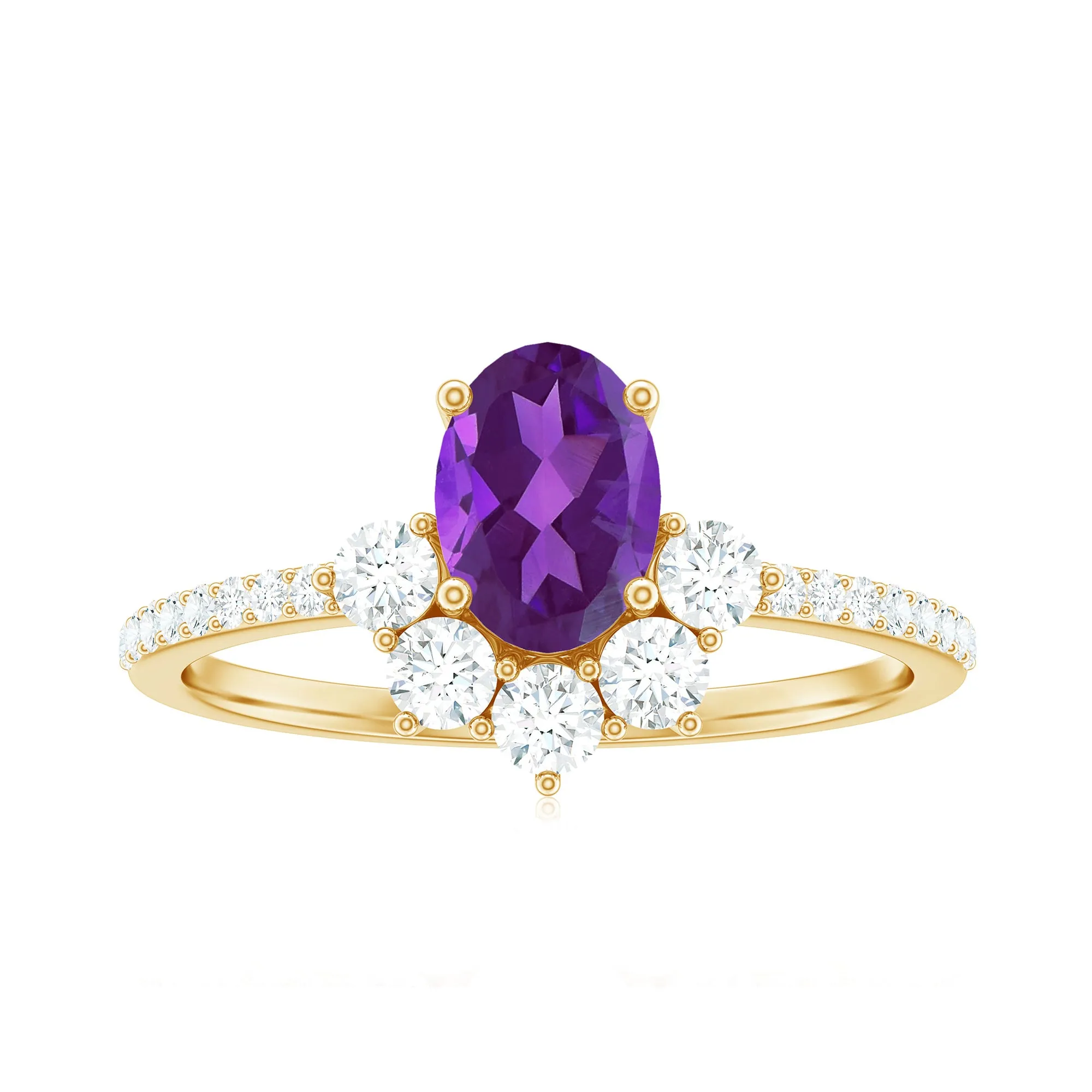 Oval Amethyst Half Halo Engagement Ring with Diamond