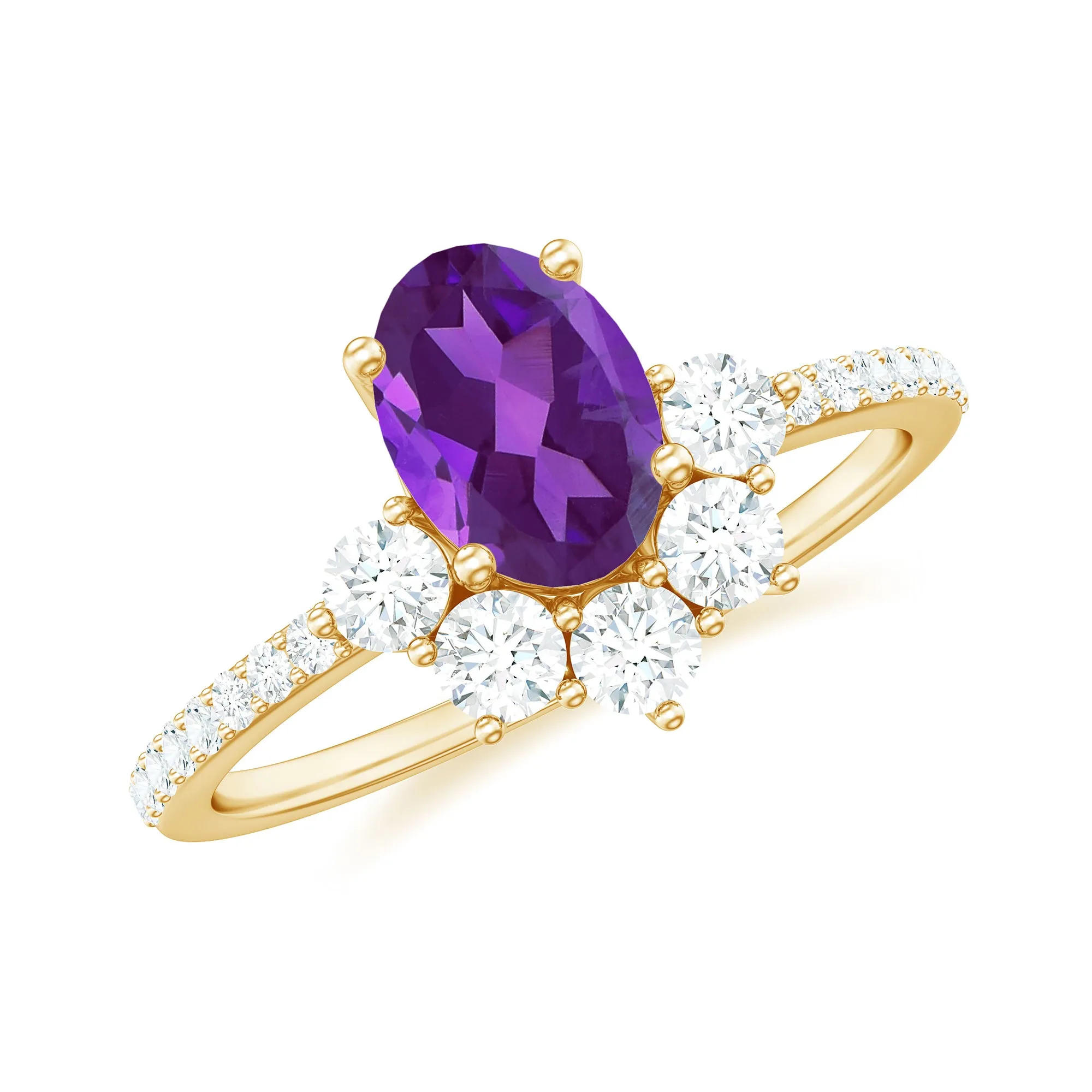 Oval Amethyst Half Halo Engagement Ring with Diamond