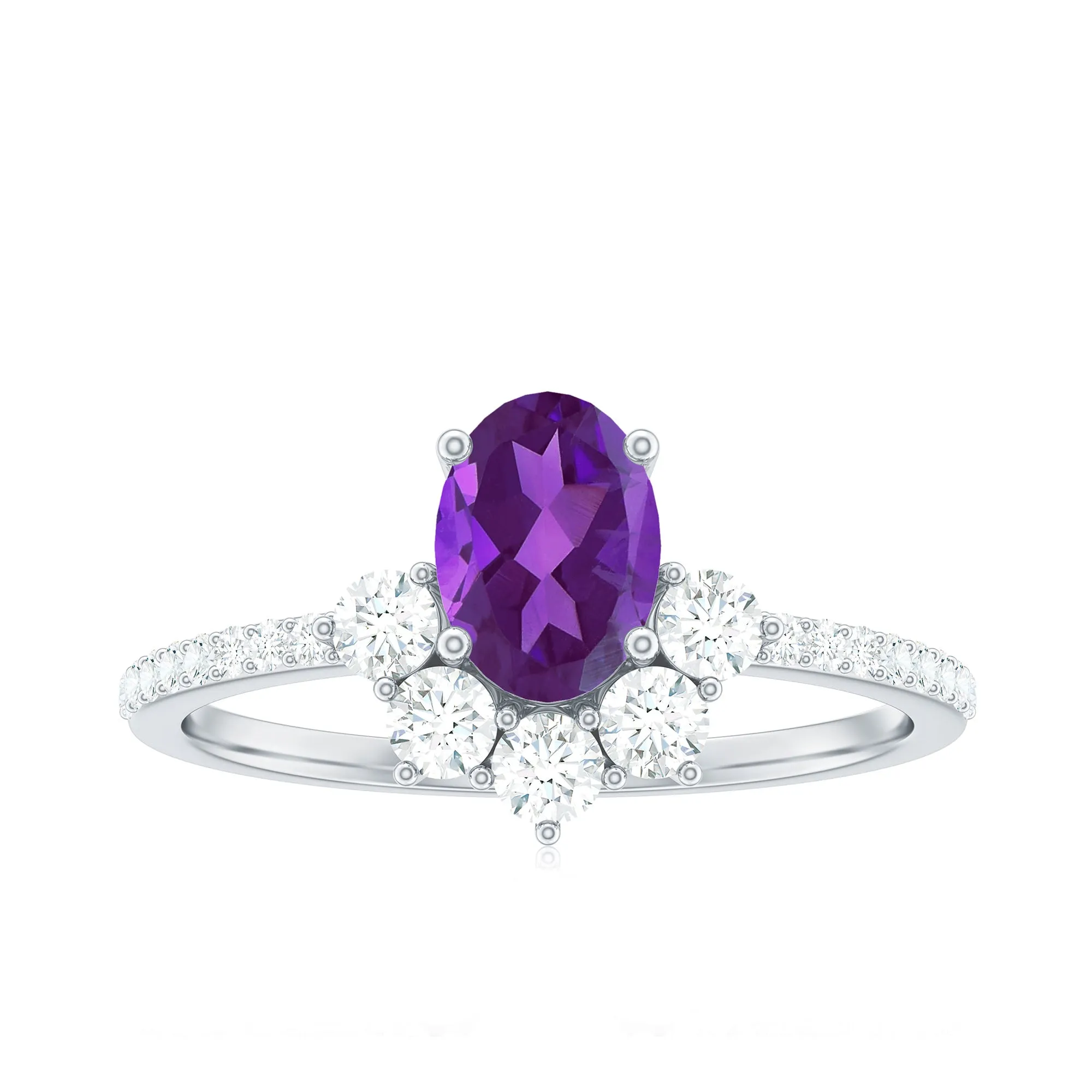 Oval Amethyst Half Halo Engagement Ring with Diamond