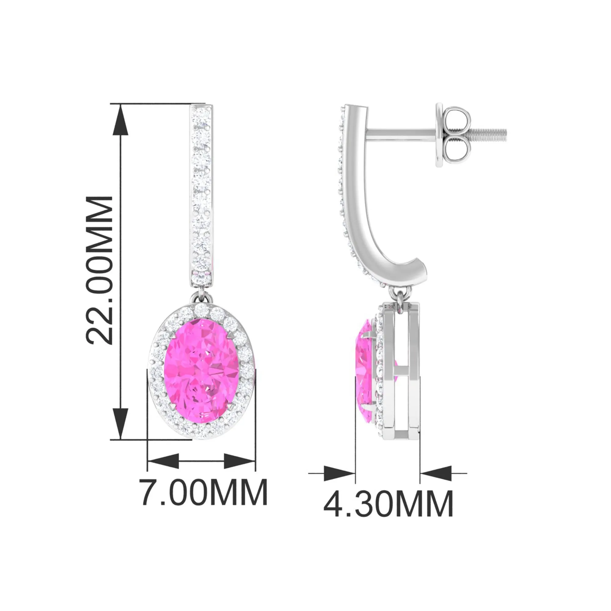 Oval Pink Sapphire and Diamond Hoop Drop Earrings