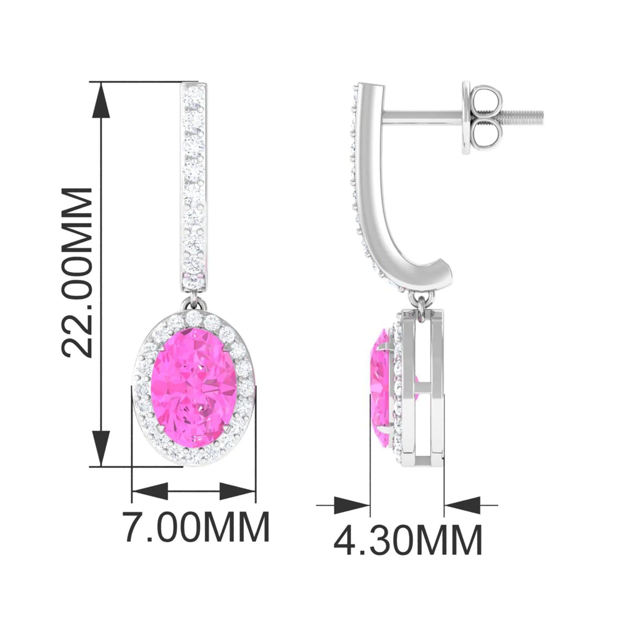 Oval Pink Sapphire and Diamond Hoop Drop Earrings